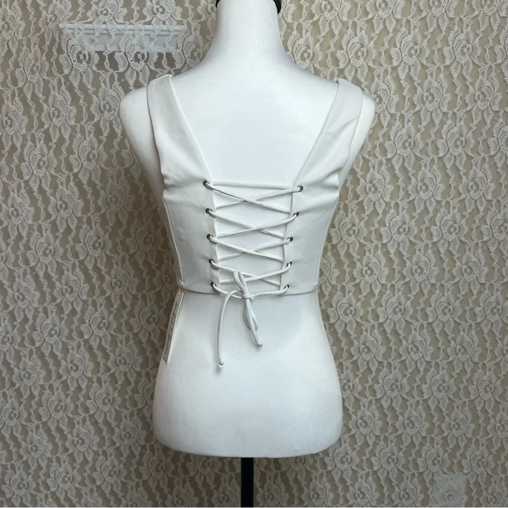 FOR LOVE & LEMONS NOMI CROP TOP IVORY, SZ. SMALL - Picture 4 of 8